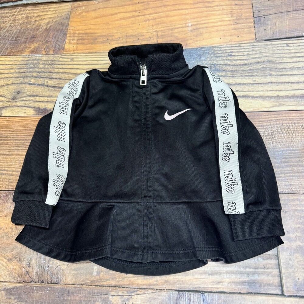 Black Nike Dri-Fit Baby Girl Pink Swoosh Jacket 6 Months Taping‎ Ruffle Hem